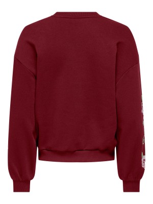 Only ONLBROOKLYN L/S EMBROIDERY BOX SWT Cabernet/Boho flowers (carbernet | Freewear ONLBROOKLYN L/S EMBROIDERY BOX SWT - www.freewear.nl - Freewear