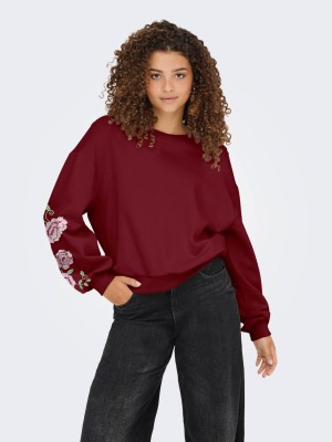 Only ONLBROOKLYN L/S EMBROIDERY BOX SWT Cabernet/Boho flowers (carbernet | Freewear ONLBROOKLYN L/S EMBROIDERY BOX SWT - www.freewear.nl - Freewear