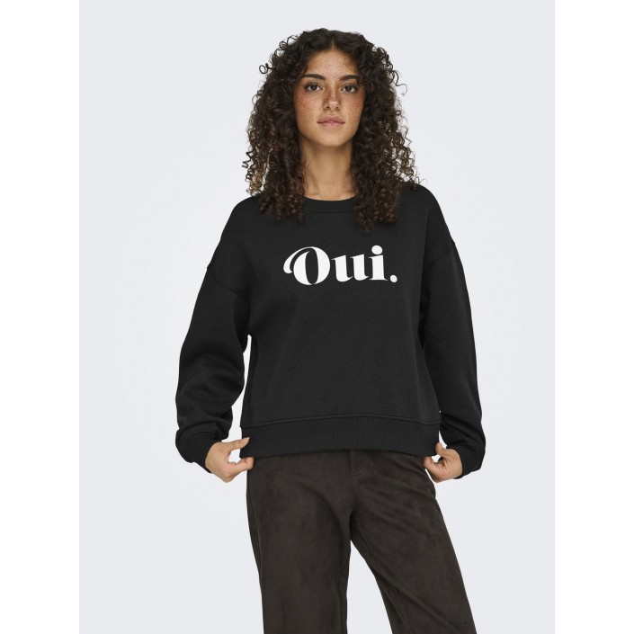 Only ONLBEST L/S PRINT CREW NECK SWT Black/Oui (white text) | Freewear ONLBEST L/S PRINT CREW NECK SWT - www.freewear.nl - Freewear