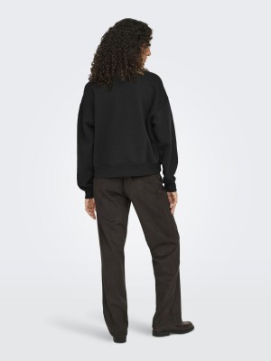 Only ONLBEST L/S PRINT CREW NECK SWT Black/Oui (white text) | Freewear ONLBEST L/S PRINT CREW NECK SWT - www.freewear.nl - Freewear