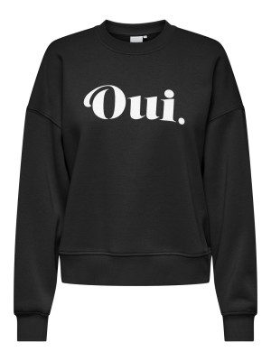 Only ONLBEST L/S PRINT CREW NECK SWT Black/Oui (white text) | Freewear ONLBEST L/S PRINT CREW NECK SWT - www.freewear.nl - Freewear
