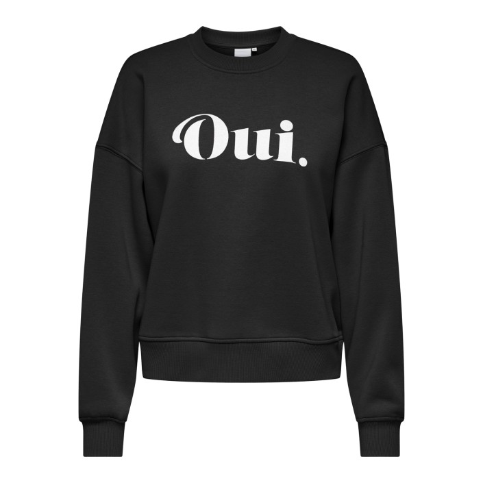 Only ONLBEST L/S PRINT CREW NECK SWT Black/Oui (white text) | Freewear ONLBEST L/S PRINT CREW NECK SWT - www.freewear.nl - Freewear