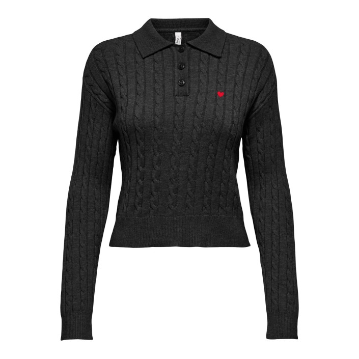 Only ONLKATIA LS CABLE POLO CC KNT Black/True Red Heart Emb/Dtm But | Freewear ONLKATIA LS CABLE POLO CC KNT - www.freewear.nl - Freewear