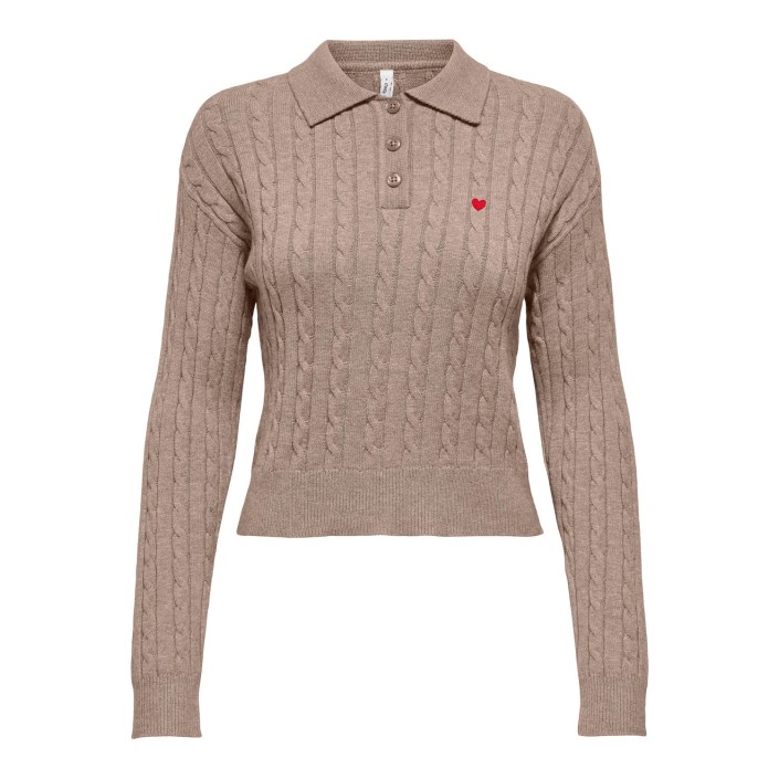 Only ONLKATIA LS CABLE POLO CC KNT Mocha Meringue/Mel/True Red Hear | Freewear ONLKATIA LS CABLE POLO CC KNT - www.freewear.nl - Freewear