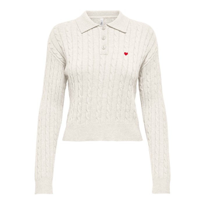 Only ONLKATIA LS CABLE POLO CC KNT Baby\\'S Breath/True Red Heart Emb | Freewear ONLKATIA LS CABLE POLO CC KNT - www.freewear.nl - Freewear