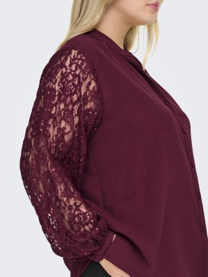 Carmakoma CARKAMMY LIFE LS V-NECK LACE SHIRT : Zinfandel | Freewear CARKAMMY LIFE LS V-NECK LACE SHIRT : - www.freewear.nl - Freewear