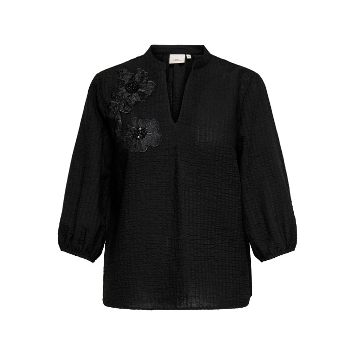 Carmakoma CARLYNE 3/4 V-NECK TOP WVN Black | Freewear CARLYNE 3/4 V-NECK TOP WVN - www.freewear.nl - Freewear