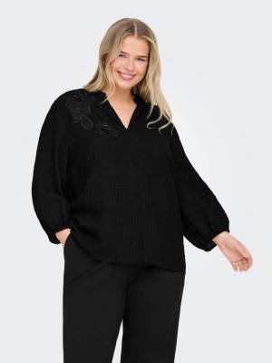 Carmakoma CARLYNE 3/4 V-NECK TOP WVN Black | Freewear CARLYNE 3/4 V-NECK TOP WVN - www.freewear.nl - Freewear
