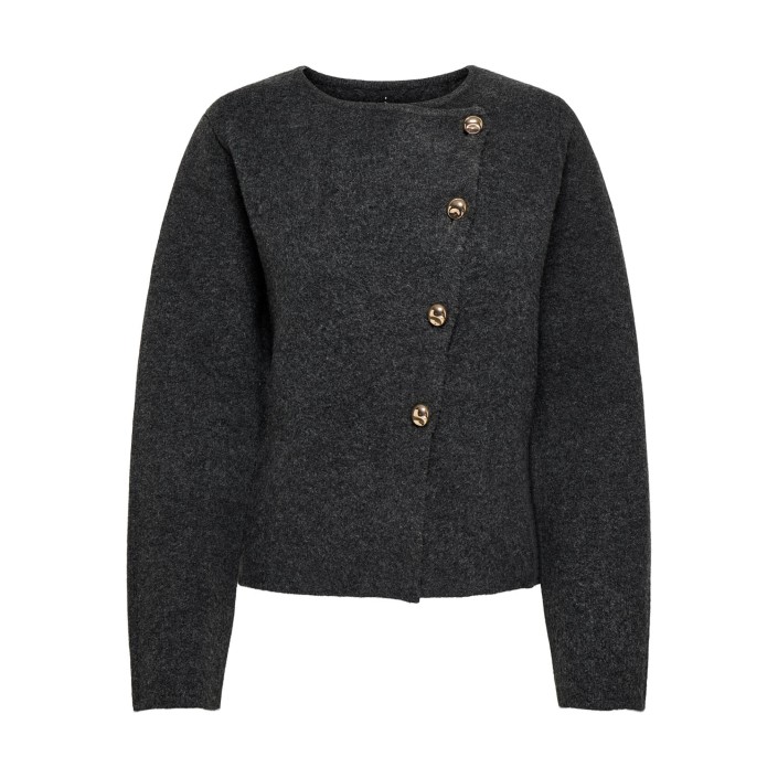 Only ONLMELLA LIFE LS BUTTON JACKET KNT Dark Grey Melange/Gold Button | Freewear ONLMELLA LIFE LS BUTTON JACKET KNT - www.freewear.nl - Freewear