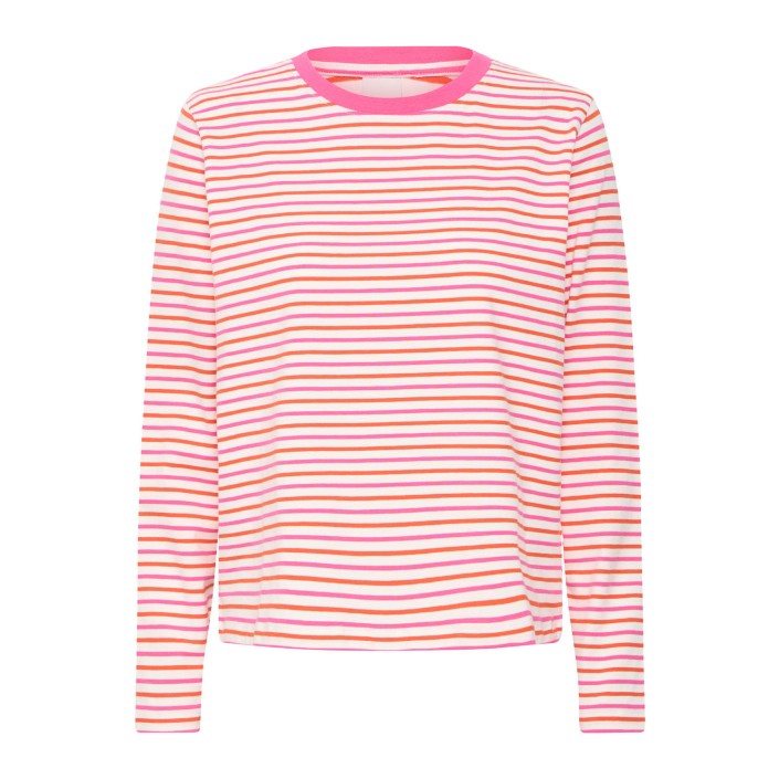 ICHI IHMIRA LOOSE LS3:T-Shirts Cloud Dancer w. Pink Yarrow | Freewear IHMIRA LOOSE LS3:T-Shirts - www.freewear.nl - Freewear