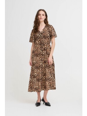 ICHI IHANISSE DR:Dresses Sandshell/Brown LEO print | Freewear IHANISSE DR:Dresses - www.freewear.nl - Freewear