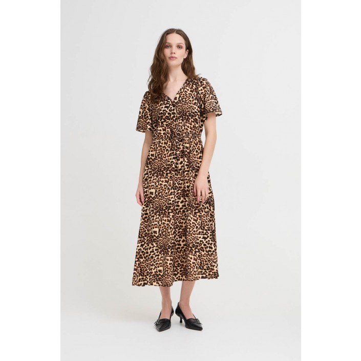 ICHI IHANISSE DR:Dresses Sandshell/Brown LEO print | Freewear IHANISSE DR:Dresses - www.freewear.nl - Freewear