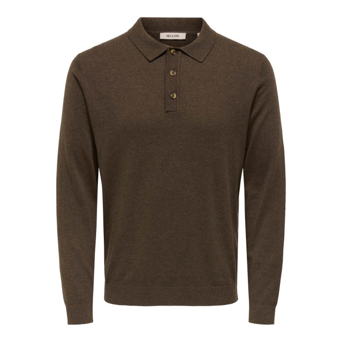 ONLY&SONS ONSLOUI REG 12 LS MEL POLO KNIT NOO: Coffee Bean/MELANGE | Freewear ONSLOUI REG 12 LS MEL POLO KNIT NOO: - www.freewear.nl - Freewear