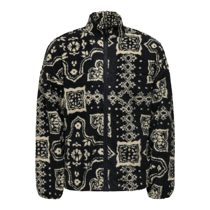 ONLY&SONS ONSJAMES LIFE OVZ LS FLEECE AOP SWE: Jet Black/PATTERN | Freewear ONSJAMES LIFE OVZ LS FLEECE AOP SWE: - www.freewear.nl - Freewear