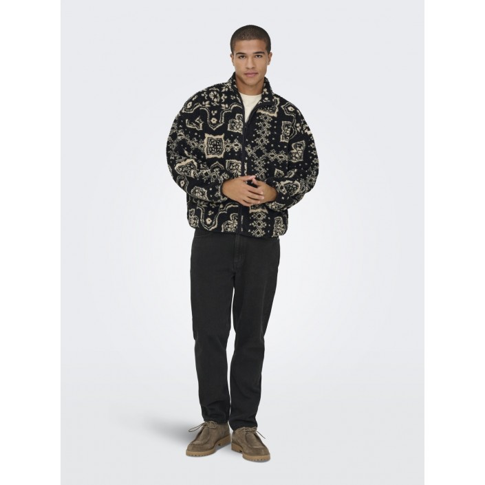 ONLY&SONS ONSJAMES LIFE OVZ LS FLEECE AOP SWE: Jet Black/PATTERN | Freewear ONSJAMES LIFE OVZ LS FLEECE AOP SWE: - www.freewear.nl - Freewear