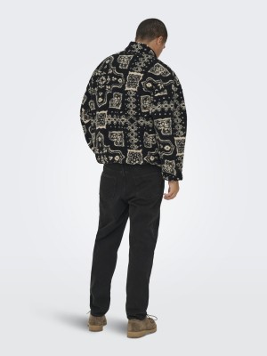 ONLY&SONS ONSJAMES LIFE OVZ LS FLEECE AOP SWE: Jet Black/PATTERN | Freewear ONSJAMES LIFE OVZ LS FLEECE AOP SWE: - www.freewear.nl - Freewear