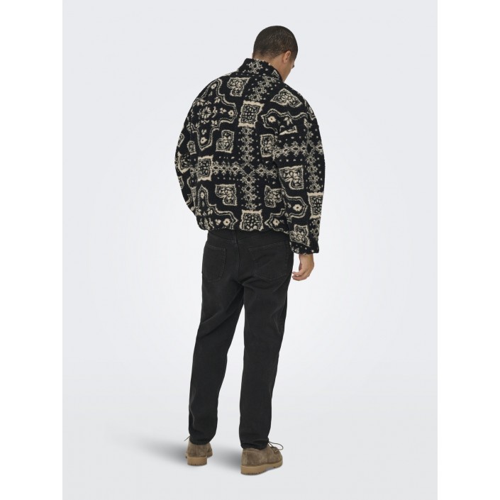 ONLY&SONS ONSJAMES LIFE OVZ LS FLEECE AOP SWE: Jet Black/PATTERN | Freewear ONSJAMES LIFE OVZ LS FLEECE AOP SWE: - www.freewear.nl - Freewear