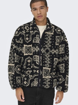 ONLY&SONS ONSJAMES LIFE OVZ LS FLEECE AOP SWE: Jet Black/PATTERN | Freewear ONSJAMES LIFE OVZ LS FLEECE AOP SWE: - www.freewear.nl - Freewear