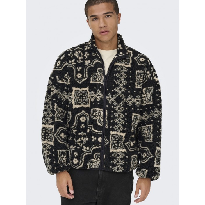 ONLY&SONS ONSJAMES LIFE OVZ LS FLEECE AOP SWE: Jet Black/PATTERN | Freewear ONSJAMES LIFE OVZ LS FLEECE AOP SWE: - www.freewear.nl - Freewear