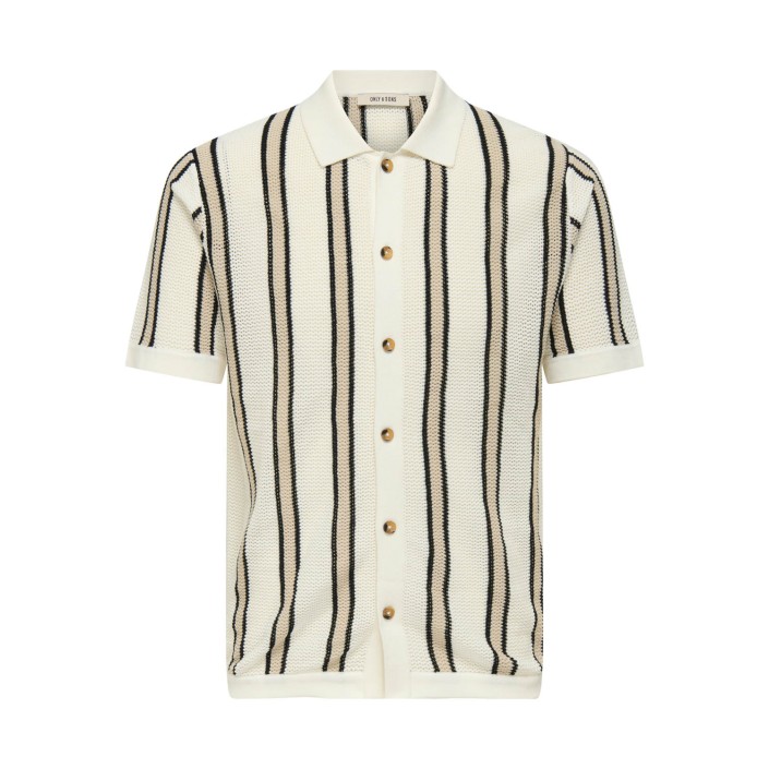 ONLY&SONS ONSGABRIEL REG SS SHIRT KNIT CS Cloud Dancer/BLACK + SILVER LINI | Freewear ONSGABRIEL REG SS SHIRT KNIT CS - www.freewear.nl - Freewear
