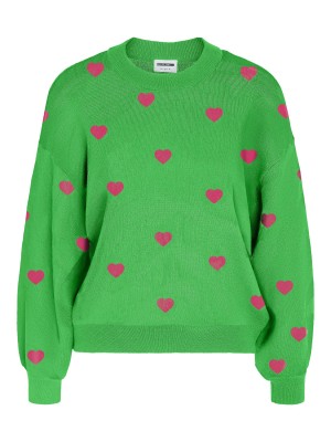 Noisy May NMCHARLOTT L/S O-NECK KNIT Classic Green/RASPBERRY SORBET H | Freewear NMCHARLOTT L/S O-NECK KNIT - www.freewear.nl - Freewear