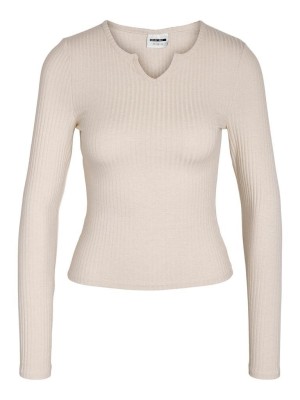 Noisy May NMCLARA L/S V-CUT NECK TOP JRS Pearled Ivory | Freewear NMCLARA L/S V-CUT NECK TOP JRS - www.freewear.nl - Freewear