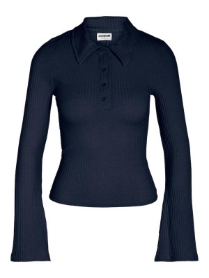 Noisy May NMCLARA L/S POLO COLLAR TOP JRS Navy Blazer | Freewear NMCLARA L/S POLO COLLAR TOP JRS - www.freewear.nl - Freewear