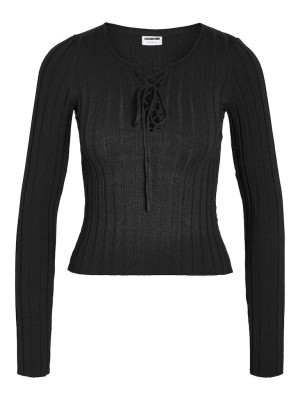 Noisy May NMFREYA L/S V-NECK STRING KNIT FWD Black | Freewear NMFREYA L/S V-NECK STRING KNIT FWD - www.freewear.nl - Freewear