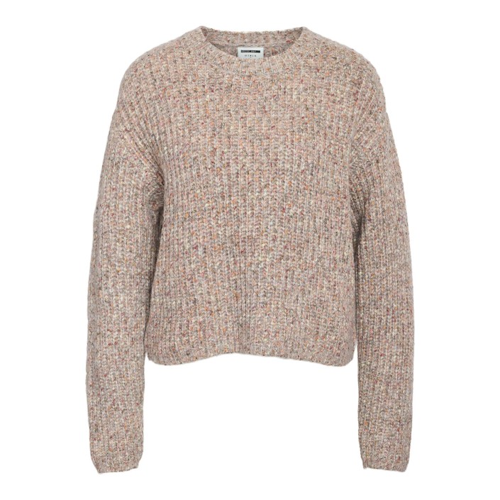 Noisy May NMMARL L/S O-NECK KNIT DD Light Grey Melange/MULTICOLOUR | Freewear NMMARL L/S O-NECK KNIT DD - www.freewear.nl - Freewear