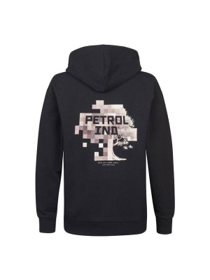 Petrol Industries Boys Sweater Hooded Print Deep Black | Freewear Boys Sweater Hooded Print - www.freewear.nl - Freewear