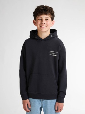 Petrol Industries Boys Sweater Hooded Print Deep Black | Freewear Boys Sweater Hooded Print - www.freewear.nl - Freewear