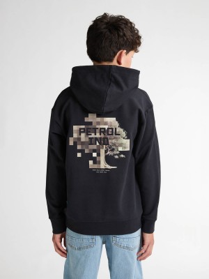 Petrol Industries Boys Sweater Hooded Print Deep Black | Freewear Boys Sweater Hooded Print - www.freewear.nl - Freewear