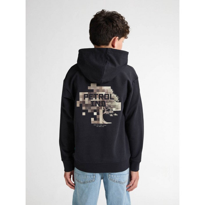 Petrol Industries Boys Sweater Hooded Print Deep Black | Freewear Boys Sweater Hooded Print - www.freewear.nl - Freewear