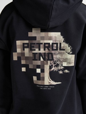 Petrol Industries Boys Sweater Hooded Print Deep Black | Freewear Boys Sweater Hooded Print - www.freewear.nl - Freewear