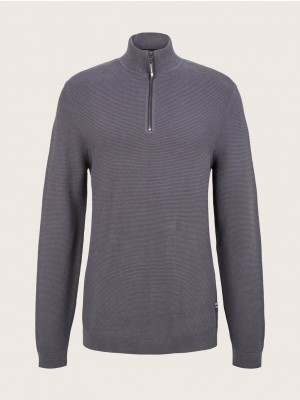 Tom Tailor Structured knit troyer coal grey | Freewear