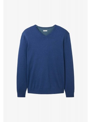 Tom Tailor Basic V-neck sweater hockey blue melange | Freewear Basic V-neck sweater - www.freewear.nl - Freewear