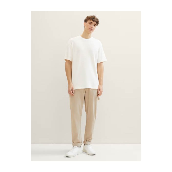 Tom Tailor Relaxed structured t-shirt wool white | Freewear Relaxed structured t-shirt - www.freewear.nl - Freewear