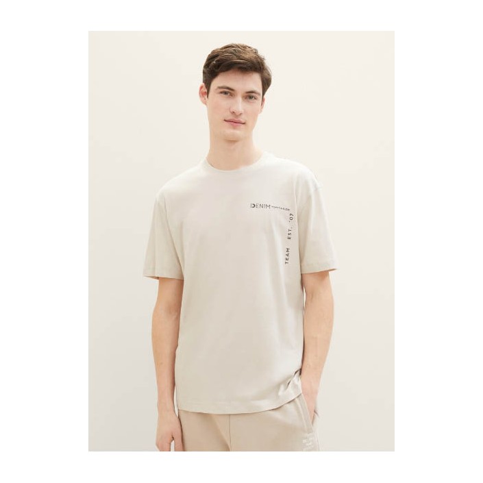 Tom Tailor Relaxed printed t-shirt cold beige | Freewear Relaxed printed t-shirt - www.freewear.nl - Freewear