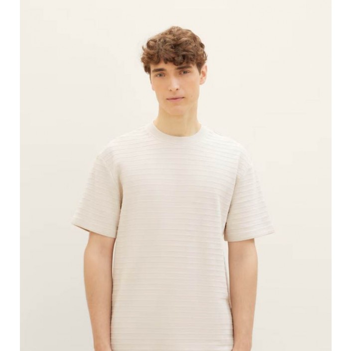 Tom Tailor Relaxed structured t-shirt cold beige | Freewear Relaxed structured t-shirt - www.freewear.nl - Freewear