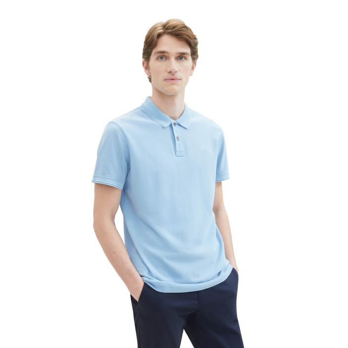 Tom Tailor Garment dye polo washed out middle blue | Freewear Garment dye polo - www.freewear.nl - Freewear