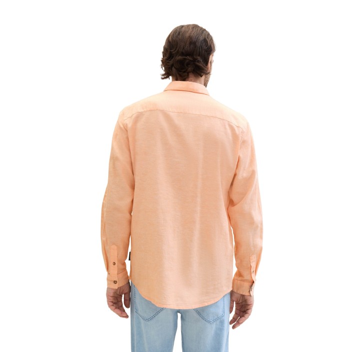 Tom Tailor Cotton Linen Shirt washed orange chambray | Freewear Cotton Linen Shirt - www.freewear.nl - Freewear