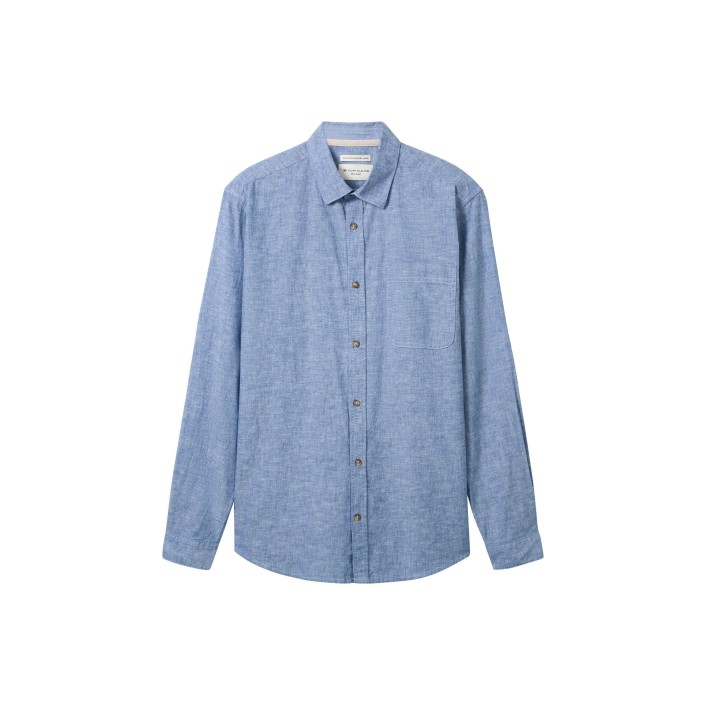 Tom Tailor Cotton Linen Shirt leasure blue chambray | Freewear Cotton Linen Shirt - www.freewear.nl - Freewear