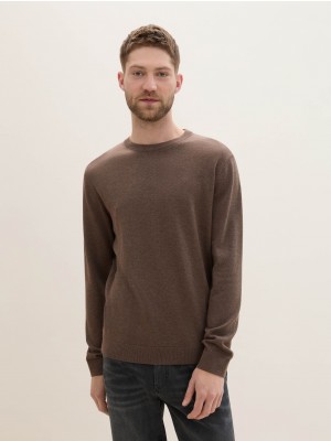Tom Tailor Basic Crewneck knit wood brown melange | Freewear Basic Crewneck knit - www.freewear.nl - Freewear