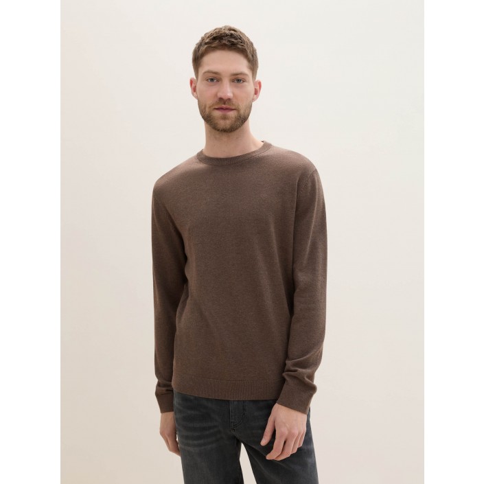 Tom Tailor Basic Crewneck knit wood brown melange | Freewear Basic Crewneck knit - www.freewear.nl - Freewear