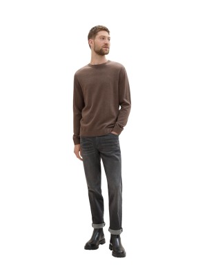 Tom Tailor Basic Crewneck knit wood brown melange | Freewear Basic Crewneck knit - www.freewear.nl - Freewear
