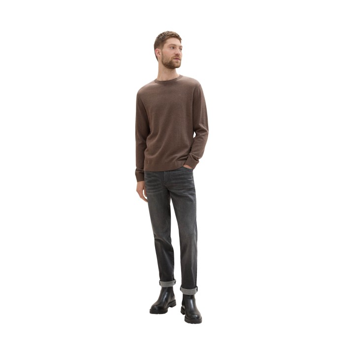 Tom Tailor Basic Crewneck knit wood brown melange | Freewear Basic Crewneck knit - www.freewear.nl - Freewear