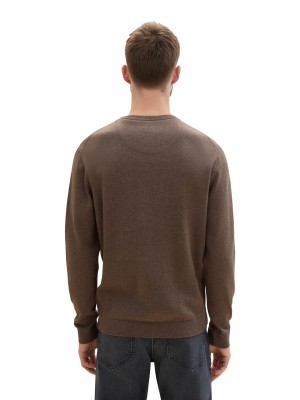 Tom Tailor Basic Crewneck knit wood brown melange | Freewear Basic Crewneck knit - www.freewear.nl - Freewear
