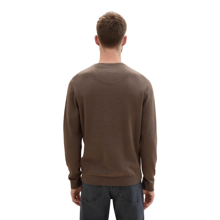 Tom Tailor Basic Crewneck knit wood brown melange | Freewear Basic Crewneck knit - www.freewear.nl - Freewear