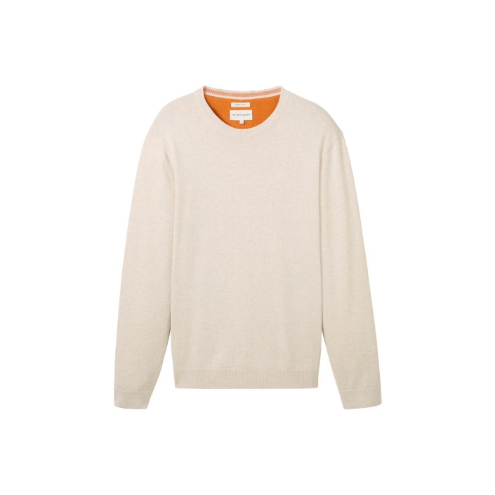 Tom Tailor Basic Crewneck knit sand white melange | Freewear Basic Crewneck knit - www.freewear.nl - Freewear