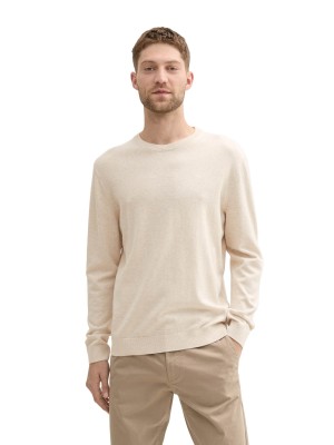 Tom Tailor Basic Crewneck knit sand white melange | Freewear Basic Crewneck knit - www.freewear.nl - Freewear